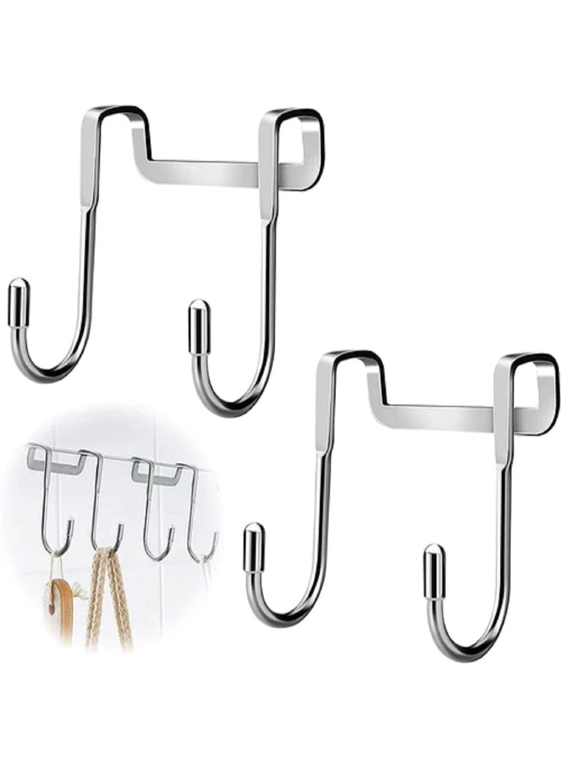 PURCHASE ZONE PURCHASE ZONE Cabinet Door Double Hooks Strong Stainless Steel Multiple Use S Shaped Hanging Over The Door Hooks Use for Kitchen Cabinet Drawer Bathroom Wardrobe Office Pack of 2  - Image 1
