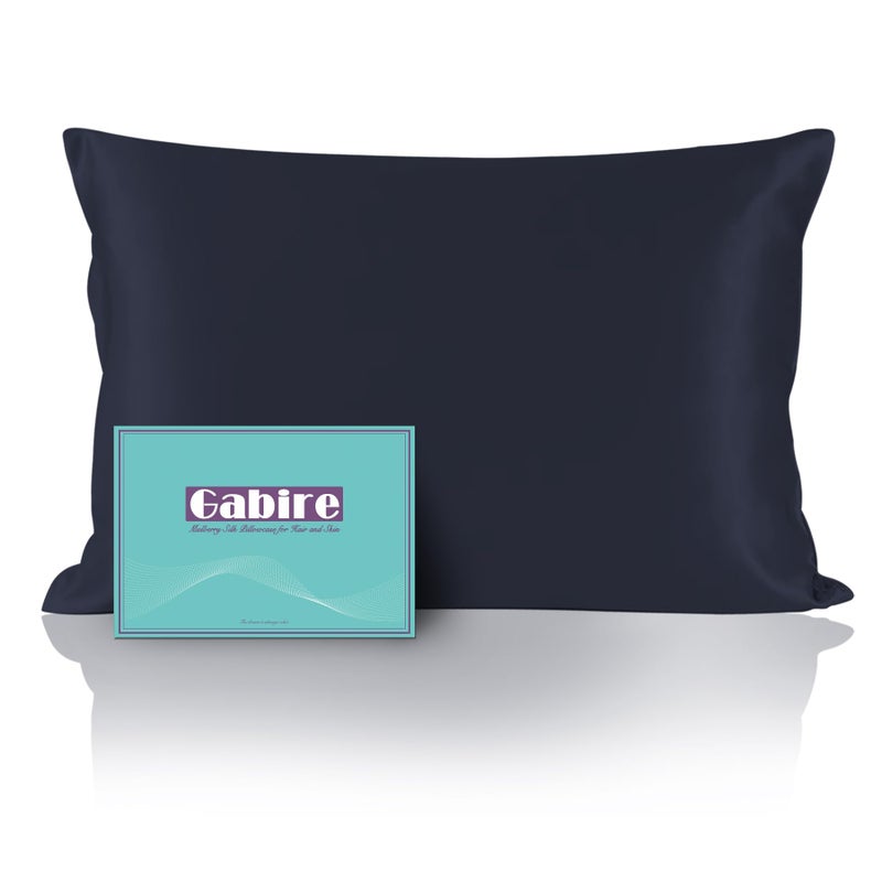 Gabire Mulberry Silk Pillowcase for Hair and Skin Prevent Acne Pillowcase Both Sides Real Silk Pillowcases Organic Silk Pillowcase with Hidden Zipper  Navy Blue  Standard (20""?26"") - Image 1