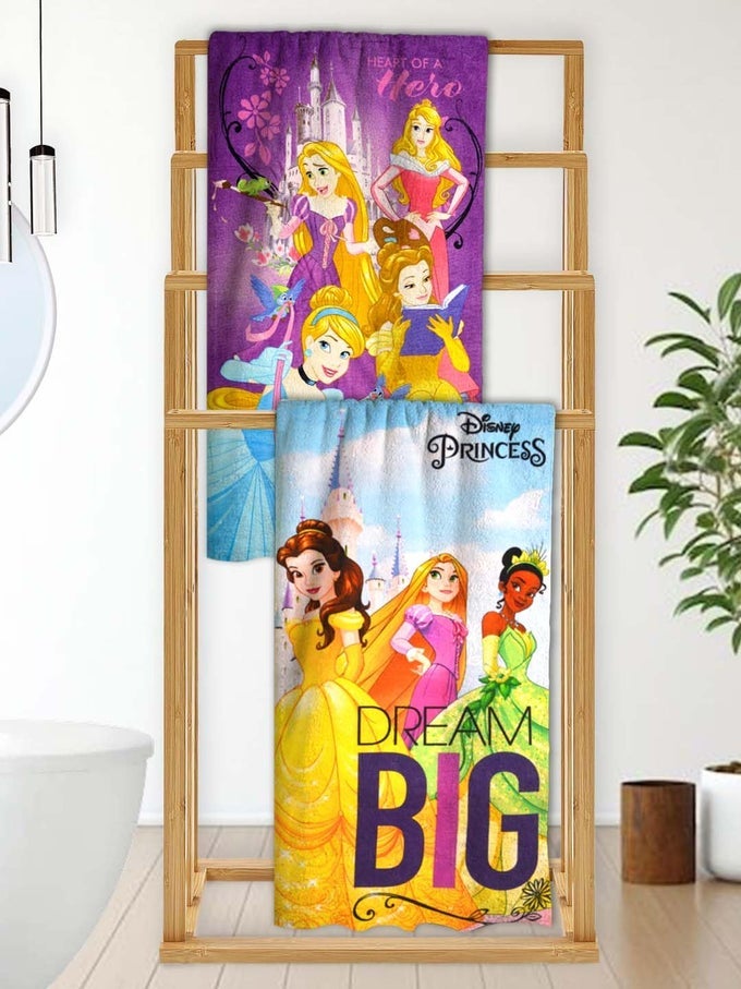 DISNEY PRINCESS THEMED KIDS BATH TOWEL 60X120CM 350 GSM SOFT ABSORBENT MULTICOLOR PERFECT FOR BOYS AND GIRLS FUN VIBRANT DESIGN PACK OF 2