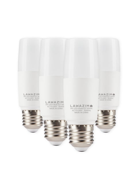 9W LED Stick E27 - 4 Piece 6500K Daylight - Energy Saving 55W Equivalent Non-Dimmable Lightbulbs with 720 Lumens and a Lifespan of 15,000 Hours - for Wall Sconces, Desk Lamps, and Garage Use