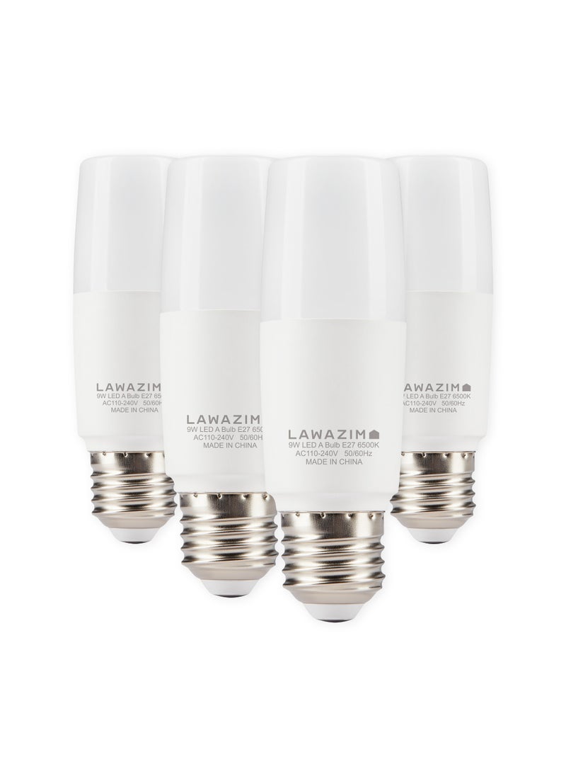 LAWAZIM 9W LED Stick E27 - 4 Piece 6500K Daylight - Energy Saving 55W Equivalent Non-Dimmable Lightbulbs with 720 Lumens and a Lifespan of 15,000 Hours - for Wall Sconces, Desk Lamps, and Garage Use  - Image 1