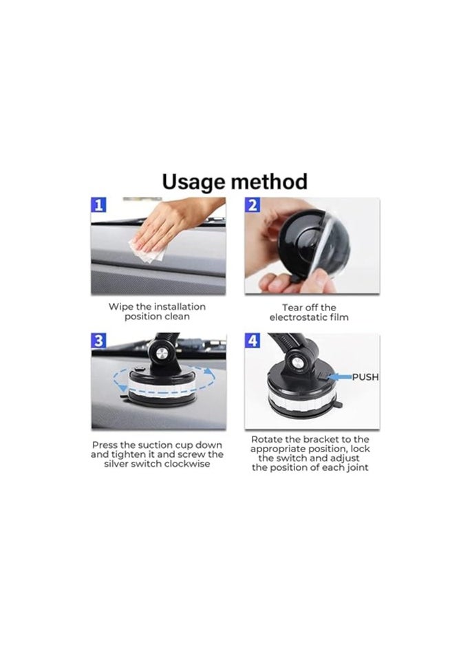 Generic Suction Cup Car Phone Holder Universal 360° Rotation, Super Stable Absorption, Long Arm Mount Stand, Retractable & Adjustable for Optimal Viewing (Black) (X-12)  - Image 5