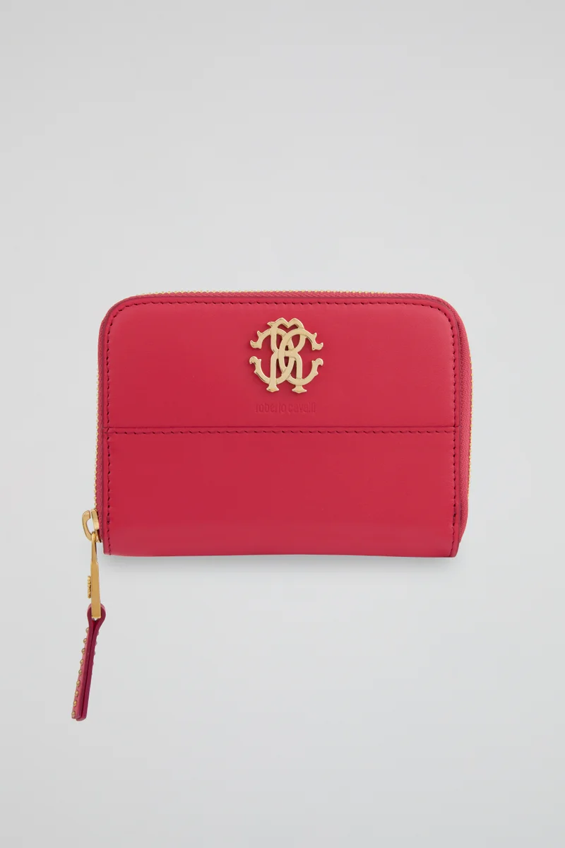 roberto cavalli Roberto Cavalli Red Zip-Around Wallet with Gold-Tone Logo