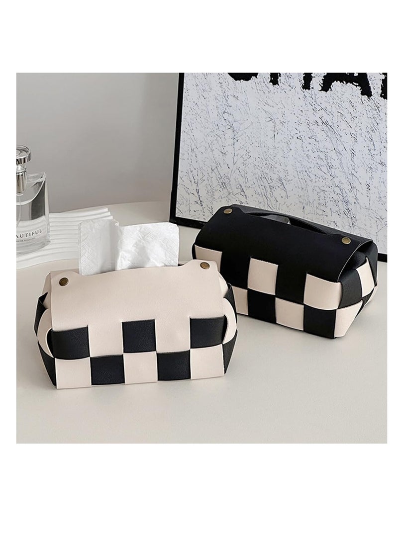 Excefore PU Leather Tissue Box, Woven Rectangular Tissues Boxes, Small Catchall Storage Box, Modern Decorative Storage Box for Bathroom, Car, Bedroom, Hotel, Office, White Black - Image 1