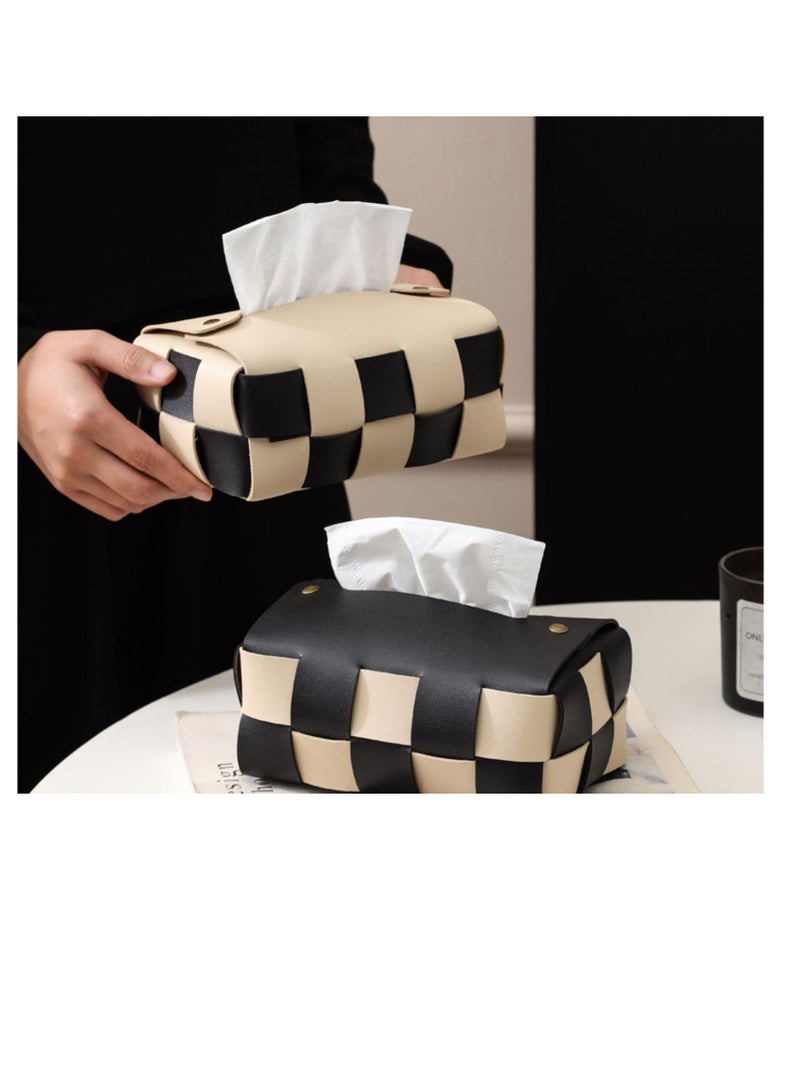 Excefore PU Leather Tissue Box, Woven Rectangular Tissues Boxes, Small Catchall Storage Box, Modern Decorative Storage Box for Bathroom, Car, Bedroom, Hotel, Office, White Black - Image 4