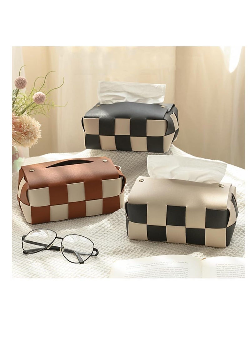 Excefore PU Leather Tissue Box, Woven Rectangular Tissues Boxes, Small Catchall Storage Box, Modern Decorative Storage Box for Bathroom, Car, Bedroom, Hotel, Office, White Black - Image 5