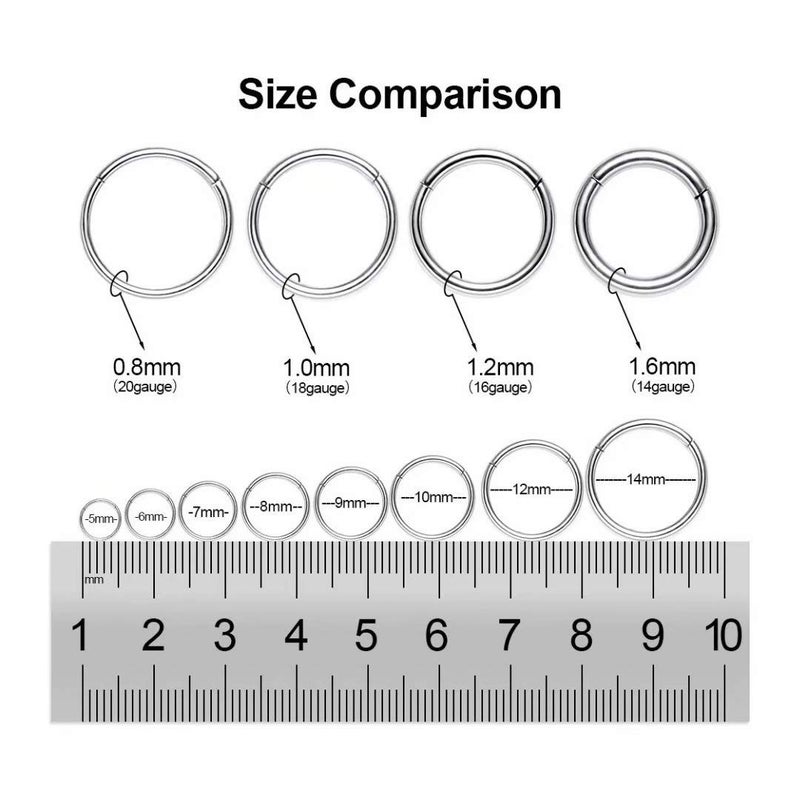 M MOOHAM Nose Rings for Women, 20g Silver Nose Ring Hoop Earring Surgical Steel Hypoallergenic Hinged Small Nose Ring 20 Gauge 8mm Septum Ring Lip Cartilage Hoop Tragus Earring Conch Piercing Jewelry for Women - Image 5