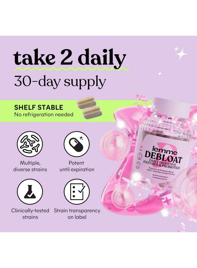 Lemme Debloat 3-in-1 Prebiotic, Probiotic & Digestive Enzyme Capsules for Bloating & Gas Relief - 2 Clinically Studied Probiotics w/5 Digestive Enzymes to Improve Digestion, Women & Men, (60 Count) - Image 4