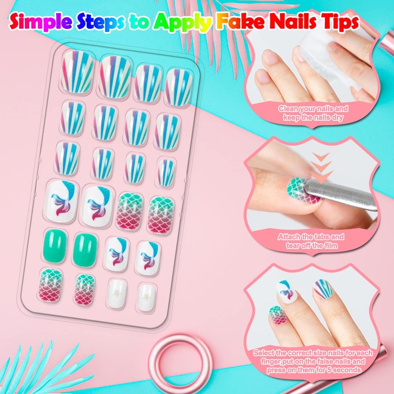 JOAOYO 240 Pieces Press on Nails Girls Fake Nails for Kids Artificial Kids Press on Nails Full Cover Short Acrylic Stick On Nails False Nail Tips Kit for Children Little Girls Nail Art Decoration - Image 5