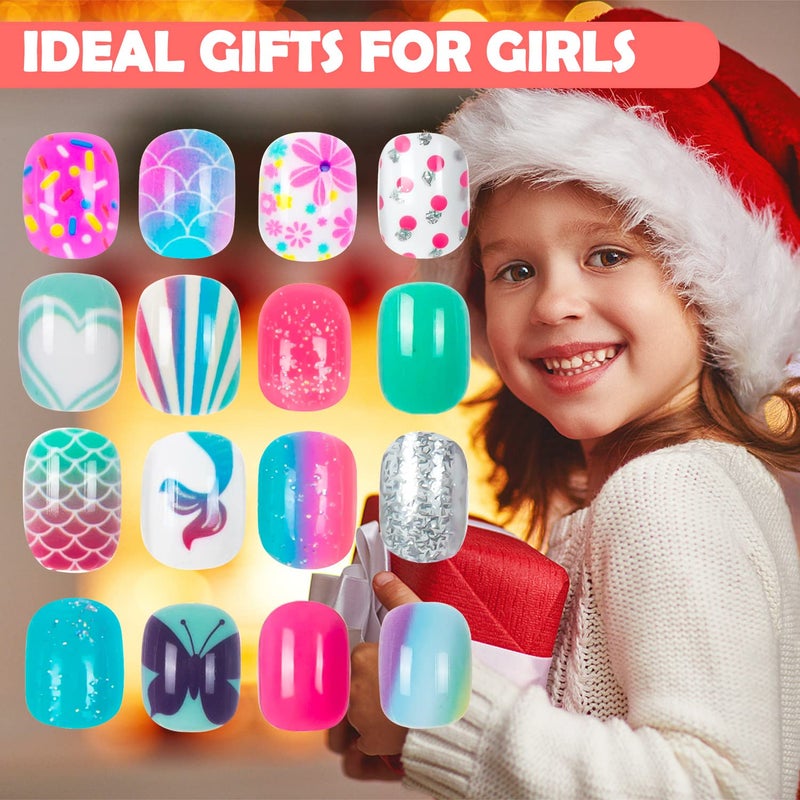 JOAOYO 240 Pieces Press on Nails Girls Fake Nails for Kids Artificial Kids Press on Nails Full Cover Short Acrylic Stick On Nails False Nail Tips Kit for Children Little Girls Nail Art Decoration - Image 4