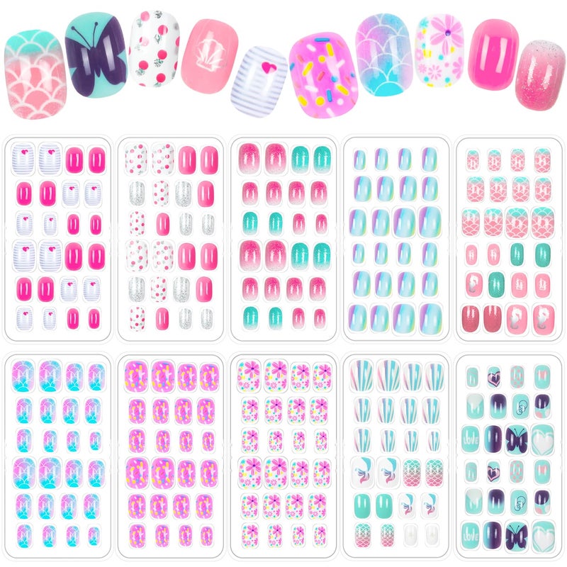JOAOYO 240 Pieces Press on Nails Girls Fake Nails for Kids Artificial Kids Press on Nails Full Cover Short Acrylic Stick On Nails False Nail Tips Kit for Children Little Girls Nail Art Decoration - Image 1