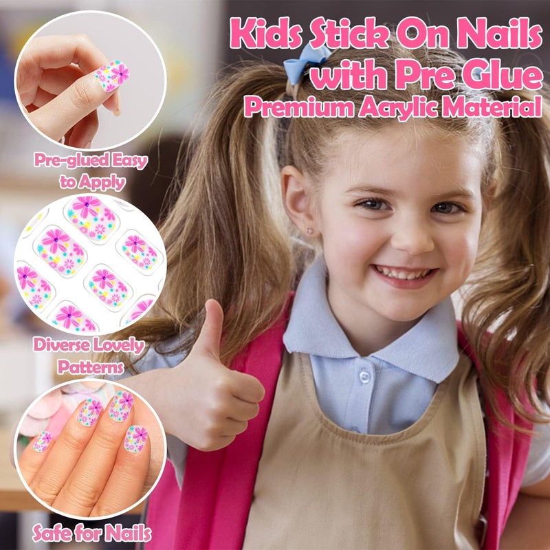JOAOYO 240 Pieces Press on Nails Girls Fake Nails for Kids Artificial Kids Press on Nails Full Cover Short Acrylic Stick On Nails False Nail Tips Kit for Children Little Girls Nail Art Decoration - Image 3