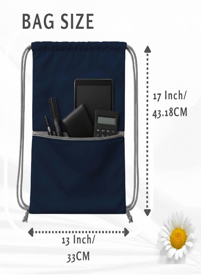 Lify Cotton Canvas Drawstring Backpack with Zippered Pockets - Gym, Travel & Outdoor Cinch Sack for Men, Women & Kids (1 Piece) (Navy Blue) - Image 2