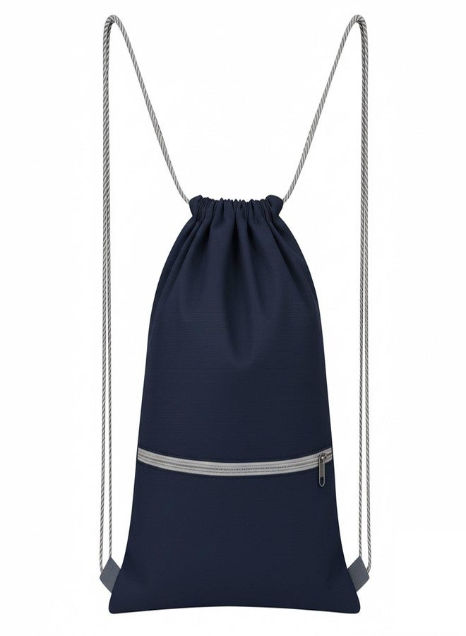Lify Cotton Canvas Drawstring Backpack with Zippered Pockets - Gym, Travel & Outdoor Cinch Sack for Men, Women & Kids (1 Piece) (Navy Blue) - Image 1