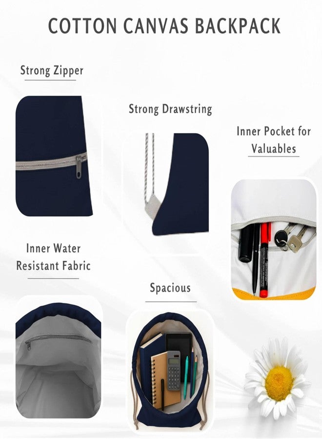 Lify Cotton Canvas Drawstring Backpack with Zippered Pockets - Gym, Travel & Outdoor Cinch Sack for Men, Women & Kids (1 Piece) (Navy Blue) - Image 3