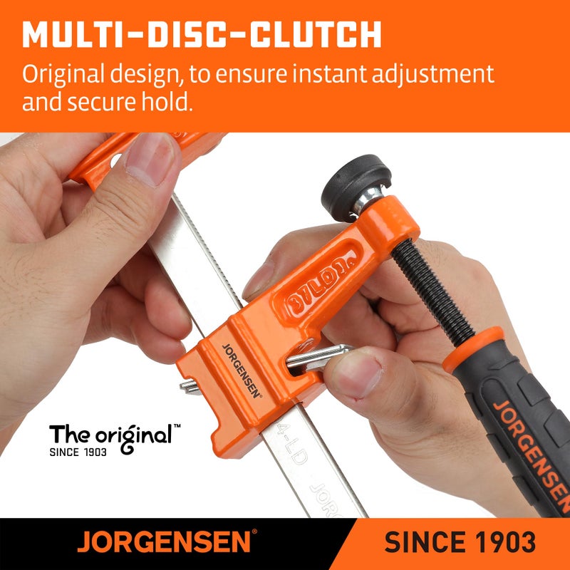 Jorgensen 6 inch Bar Clamp Set, 4 Pack Steel F Clamp Light Duty, 300 lbs Load Limited, for Woodworking, Metalworking, DIY - Image 5