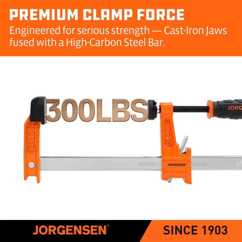 Jorgensen 6 inch Bar Clamp Set, 4 Pack Steel F Clamp Light Duty, 300 lbs Load Limited, for Woodworking, Metalworking, DIY - Image 3