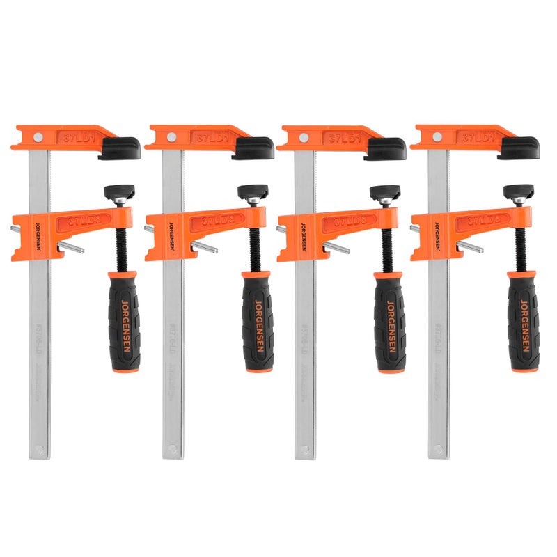 Jorgensen 6 inch Bar Clamp Set, 4 Pack Steel F Clamp Light Duty, 300 lbs Load Limited, for Woodworking, Metalworking, DIY - Image 1