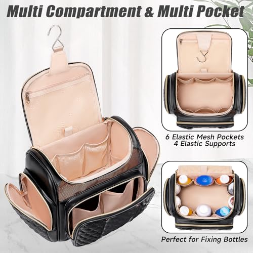 Tealari Large Leather Toiletry Bag for Women Men,Bathroom Bag,Water Resistant Shower Bag,Makeup Bag,Portable Shower Caddy for College Dorm,Hanging Travel Toiletry Bag with Transparent Waterproof Phone Pocket - Image 5