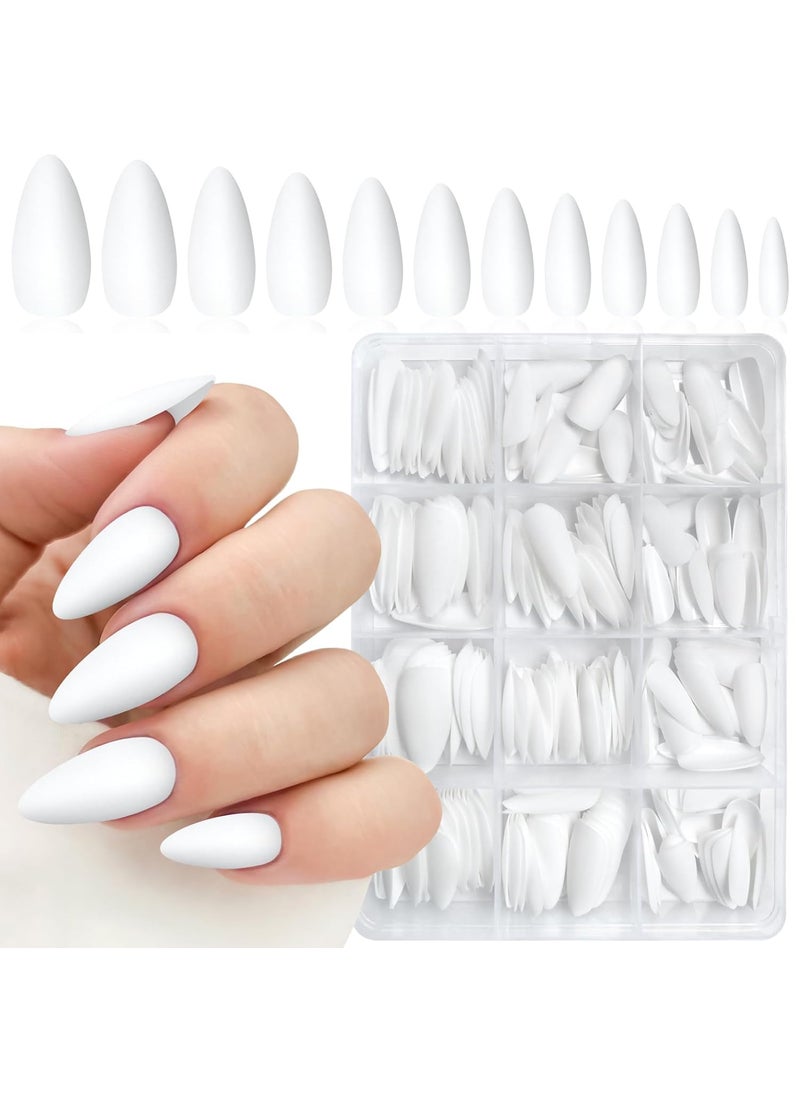 LifexTol - 240PC Almond Press on Nails Medium Legnth Fake Nails Matte Amond Nails Press on Nail Short Stiletto White False Nail Tips Colored Artificial Fingernail & Nail Glue Ahdesive Tabs for Women - Image 1