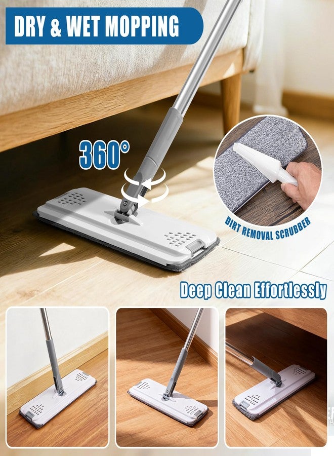AUTODECO Flat Mop and Bucket Set with Floor Squeegee, Heavy Duty Scrub Brush, 2 Washable Reusable Microfiber Pads, for Tile Hardwood, Wall Cleaning, Home Indoor or Outdoor Cleaning (White-Gray) - Image 5