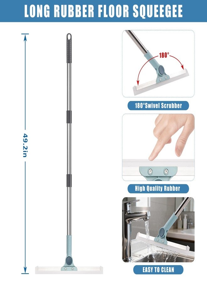 AUTODECO Flat Mop and Bucket Set with Floor Squeegee, Heavy Duty Scrub Brush, 2 Washable Reusable Microfiber Pads, for Tile Hardwood, Wall Cleaning, Home Indoor or Outdoor Cleaning (White-Gray) - Image 2