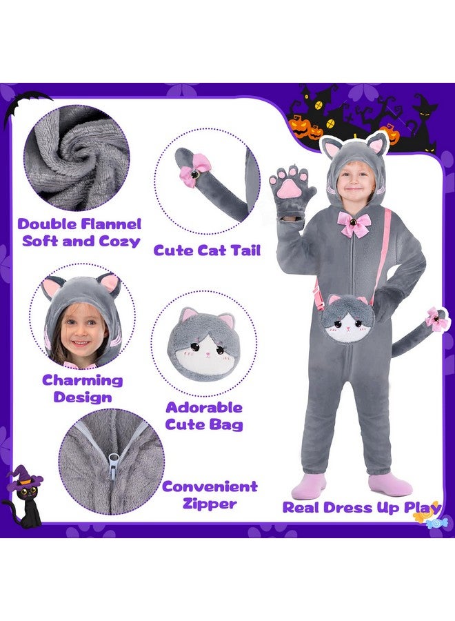 Gifts2U Halloween Cat Costume For Girls, Kids Onesie Costume With Pink Cat Ears, Cat Tail, Paws, Bow Ties And Purse Bag, Gifts For Halloween, Birthday Or Any Costume Occasion（5-6Years  - Image 3
