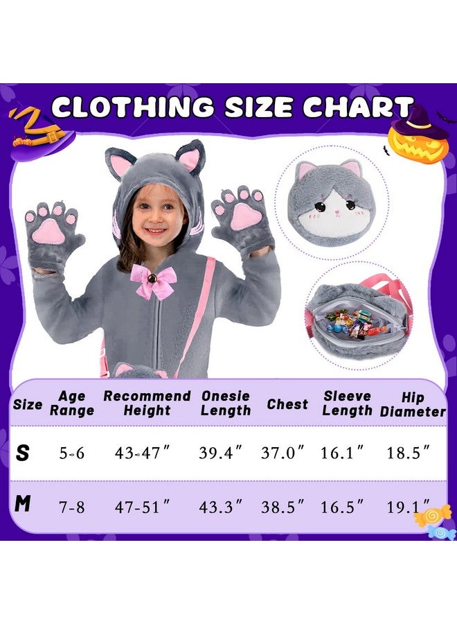 Gifts2U Halloween Cat Costume For Girls, Kids Onesie Costume With Pink Cat Ears, Cat Tail, Paws, Bow Ties And Purse Bag, Gifts For Halloween, Birthday Or Any Costume Occasion（5-6Years  - Image 4