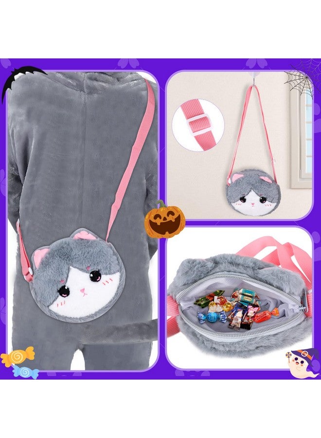 Gifts2U Halloween Cat Costume For Girls, Kids Onesie Costume With Pink Cat Ears, Cat Tail, Paws, Bow Ties And Purse Bag, Gifts For Halloween, Birthday Or Any Costume Occasion（5-6Years  - Image 5