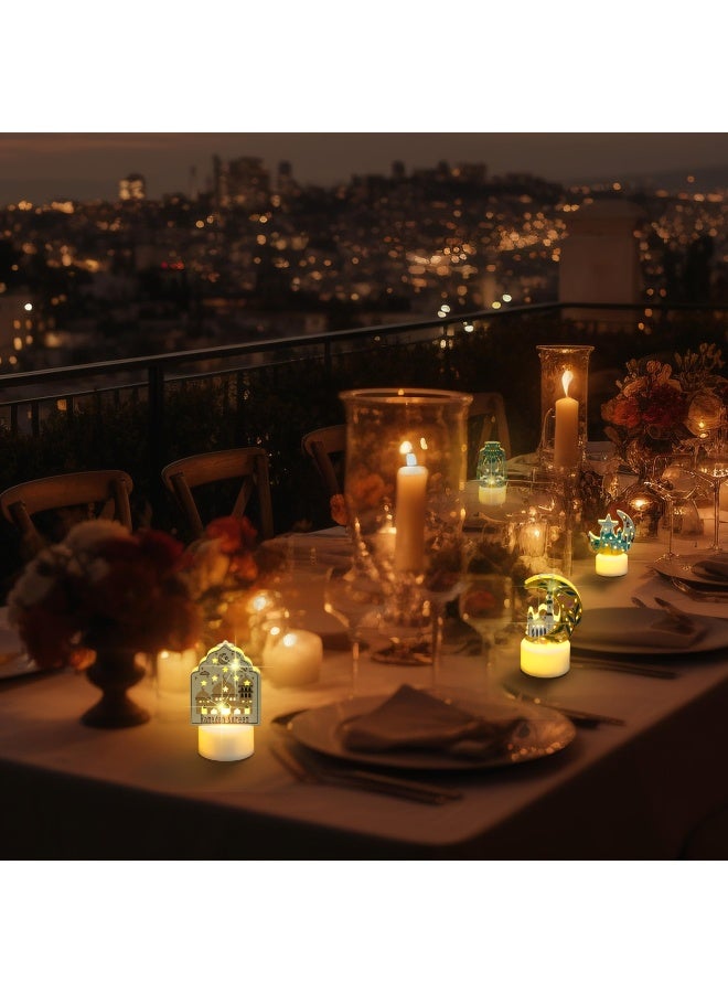 تشيلور ٨ قطع من فوانيس رمضان الصغيرة، مصابيح LED ليلية بطابع النجوم والقمر، مثالية لسطح المكتب أو الشرفة أو الفناء أو المنزل أو طاولة أو مستلزمات حفلات العيد للاستخدام الداخلي والخارجي. - Image 4