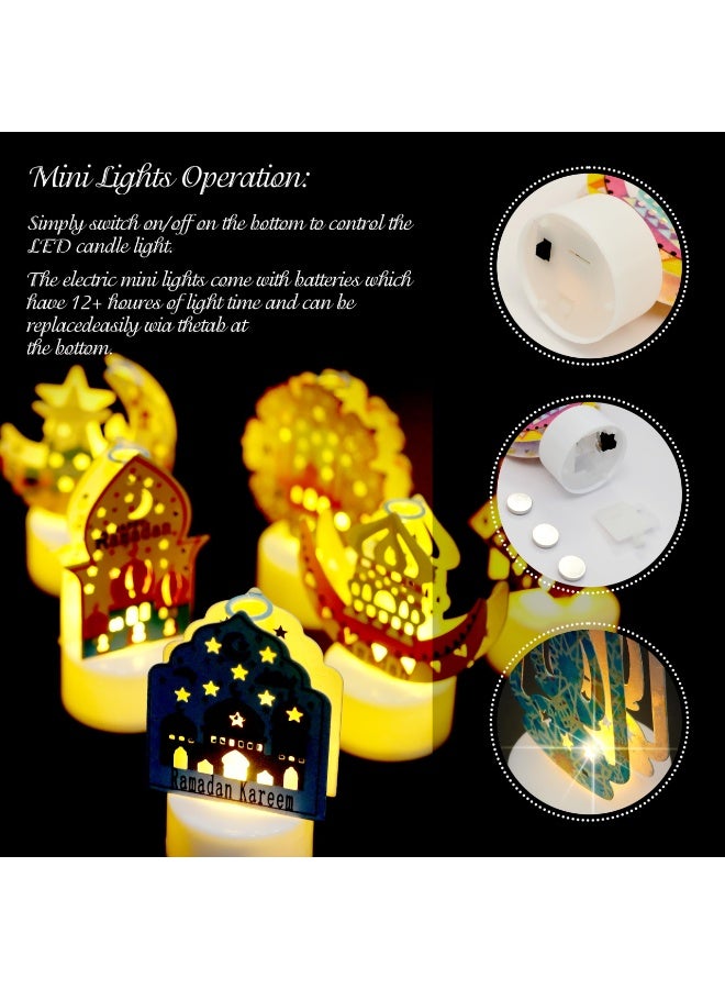 تشيلور ٨ قطع من فوانيس رمضان الصغيرة، مصابيح LED ليلية بطابع النجوم والقمر، مثالية لسطح المكتب أو الشرفة أو الفناء أو المنزل أو طاولة أو مستلزمات حفلات العيد للاستخدام الداخلي والخارجي. - Image 5