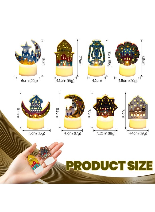 تشيلور ٨ قطع من فوانيس رمضان الصغيرة، مصابيح LED ليلية بطابع النجوم والقمر، مثالية لسطح المكتب أو الشرفة أو الفناء أو المنزل أو طاولة أو مستلزمات حفلات العيد للاستخدام الداخلي والخارجي. - Image 2