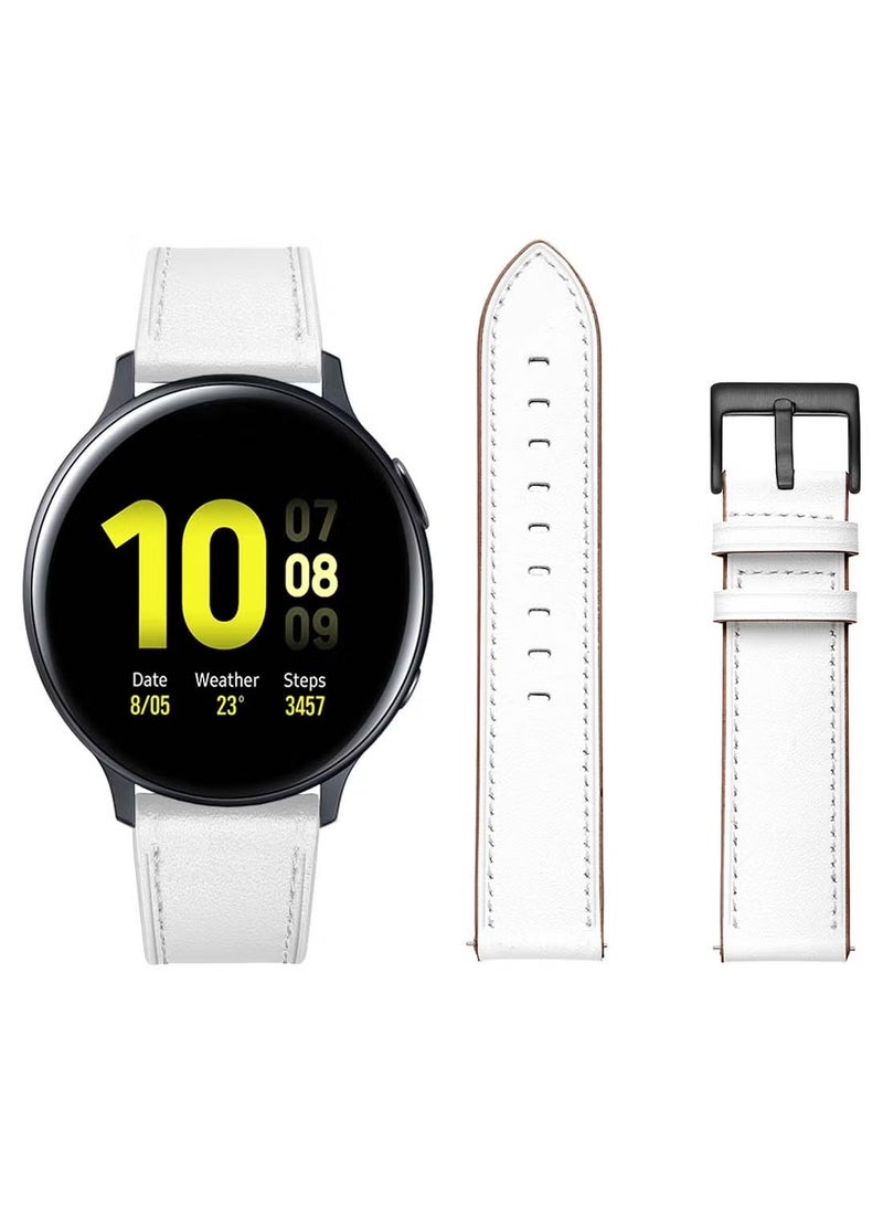 PROMASS Genuine Leather Replacement Band 20mm For Samsung Active 2 40/44mm Supreme Style White