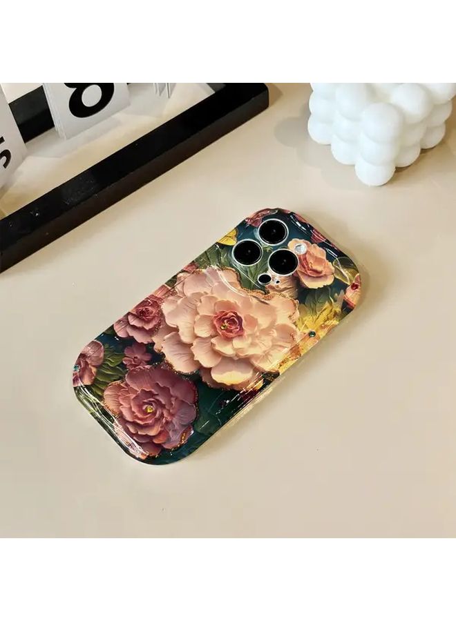 غلاف هاتف مزين برسومات زيتية للأزهار بألوان مختلطة متوافق مع iPhone 12 Pro Max - Image 3