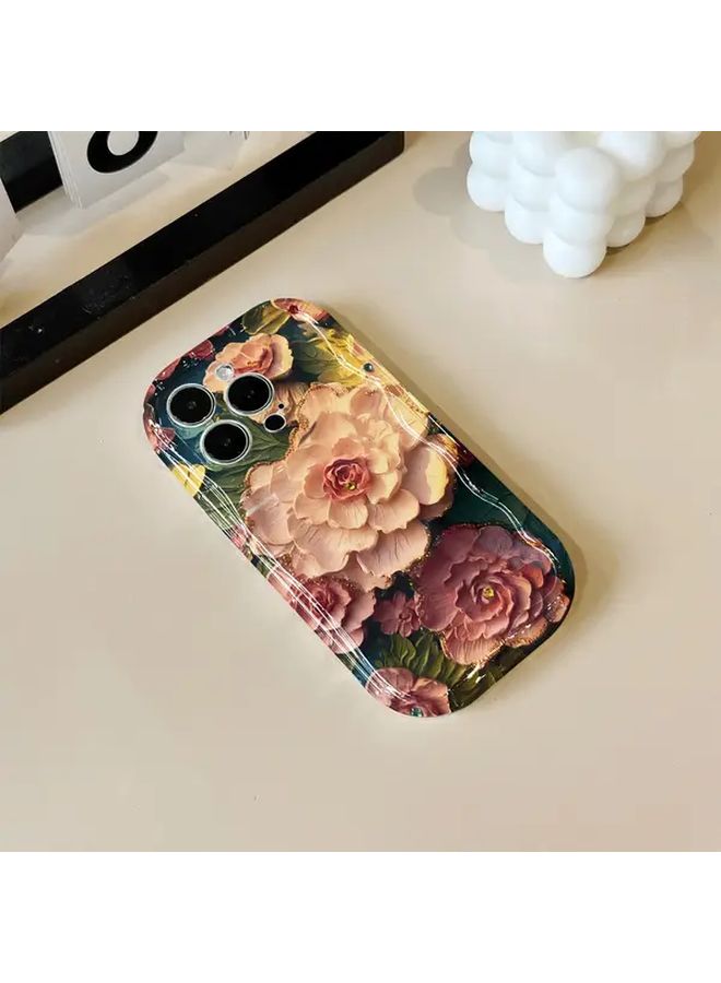غلاف هاتف مزين برسومات زيتية للأزهار بألوان مختلطة متوافق مع iPhone 12 Pro Max - Image 2
