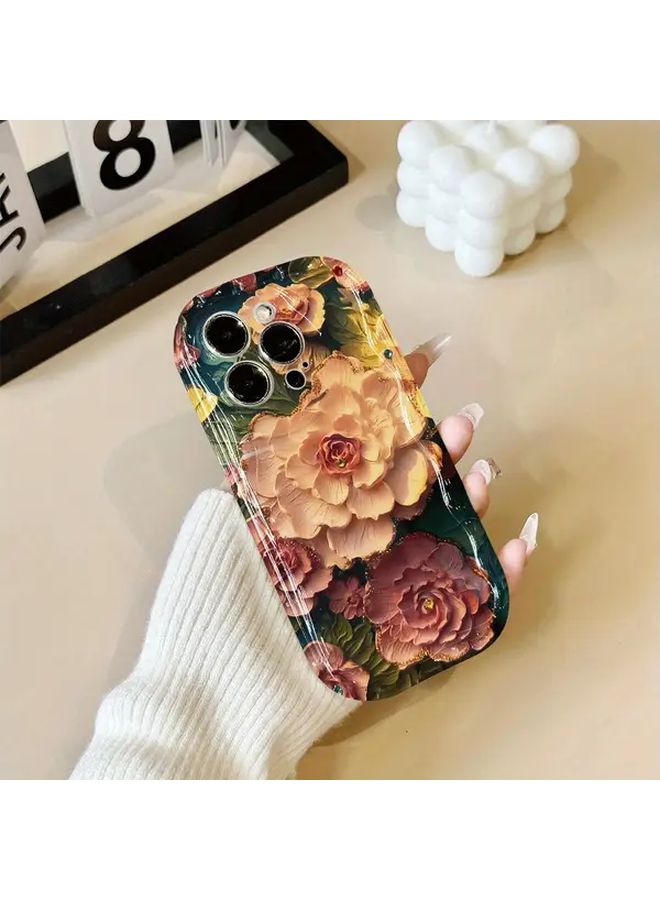 غلاف هاتف مزين برسومات زيتية للأزهار بألوان مختلطة متوافق مع iPhone 12 Pro Max - Image 1