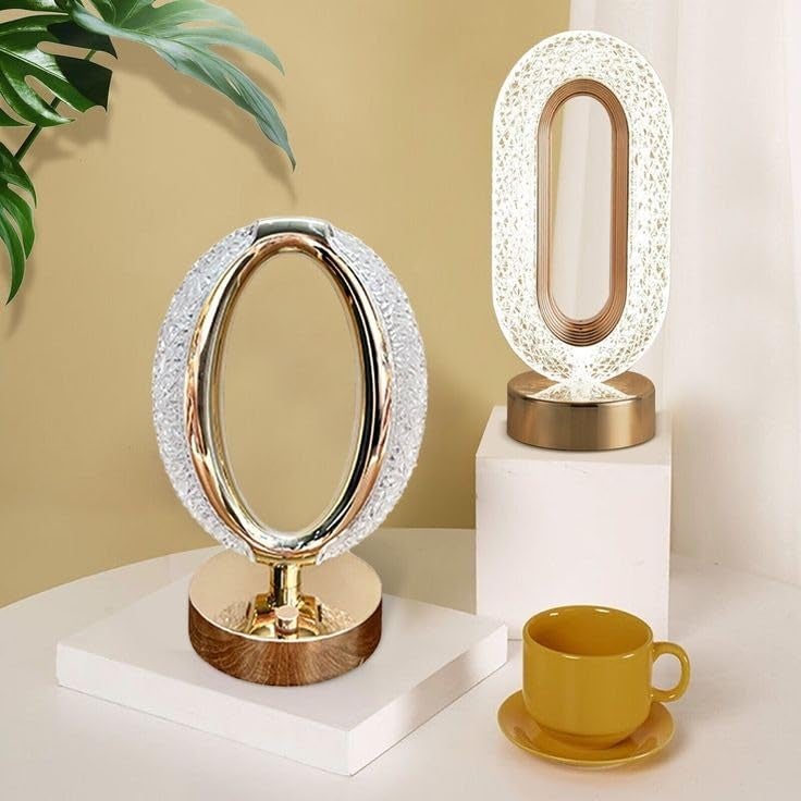 The Flair Store™ Crystal Diamond Table Lamp, Touch Control, 3 Way Dimmable, USB Rechargeable, Night Stand Light for Bedroom, Living Room 3-Modes LED Light (Oval Shape) - Image 2
