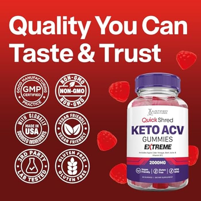 Justified Laboratories Quick Shred Keto ACV Gummies Extreme Advanced Formula 2000MG Apple Cider Vinegar Gummies with Pomegranate Beet Juice Powder & B12 Vegan, Non-GMO 60 Gummys - Image 5
