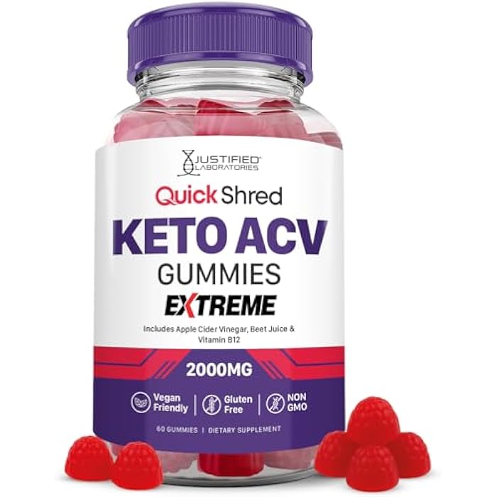 Justified Laboratories Quick Shred Keto ACV Gummies Extreme Advanced Formula 2000MG Apple Cider Vinegar Gummies with Pomegranate Beet Juice Powder & B12 Vegan, Non-GMO 60 Gummys - Image 1