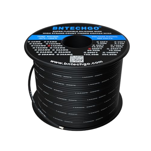 BNTECHGO 14 Gauge Silicone Wire Spool 200 ft Black Flexible 14 AWG Stranded Tinned Copper Wire - Image 1