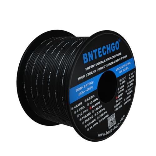 BNTECHGO 14 Gauge Silicone Wire Spool 200 ft Black Flexible 14 AWG Stranded Tinned Copper Wire - Image 2