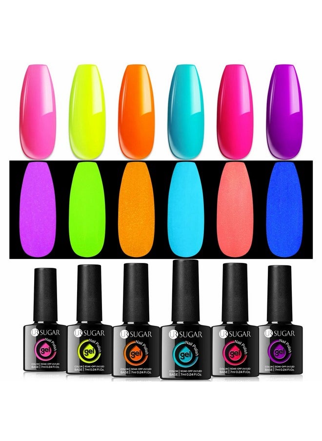 UR SUGAR - Glow In The Dark Gel Nail Polish Set Halloween Neon Hot Pink Yellow Orange Bright Luminous Gel Polish Set Fluorescent 6 Colors Glow In Dark Effect Soak Off Nail Polish Kit For Party Nails - Image 1