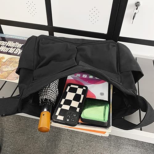 PRAGARI Canvas Messenger Bag Crossbody for Women Black Shoulder Aesthetic Laptop Tote Bag Hobo Large Cute School Travel Vintage Multiple Pockets - Image 2
