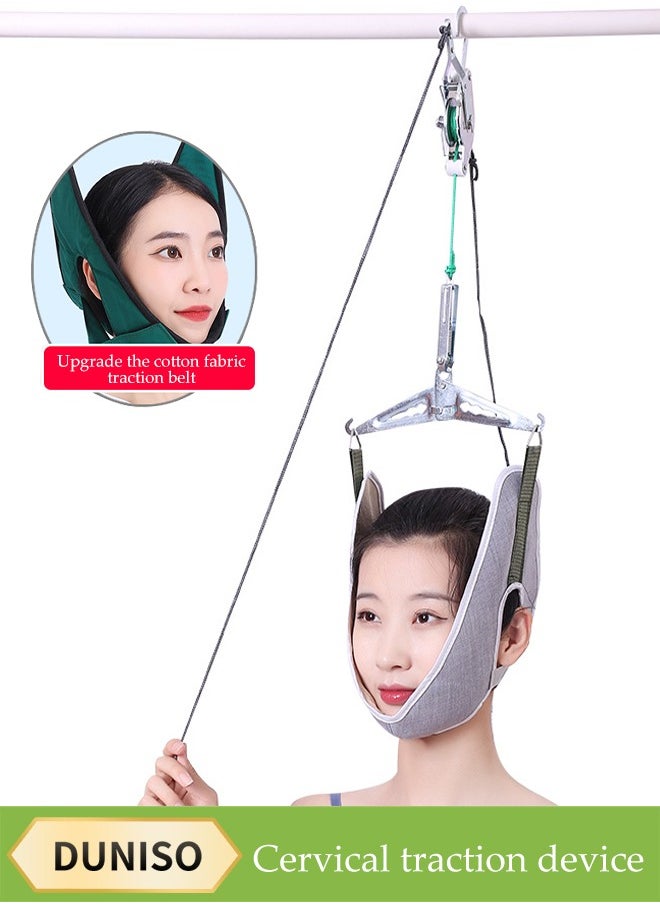 DUNISO Neck Pain Therapyhook，Home Cervical Traction Device, Neck Pain Treatment Hook, Dark Green Traction Belt, Cervical Traction Corrector, Adult Neck Stretching Belt, Door-Mounted Neck Stretcher, Relieve Neck Pain, Portable Cervical Traction Device  - Image 1