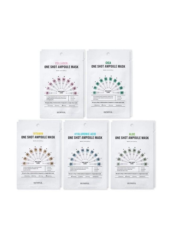 Eunyul [Pack Of 10] One Shot Ampoule Sheet Mask Pack [5Types X 2Pcs] Vitamin Collagen Cica Aloe Hyaluronic Acid Face Mask Beauty  - Image 1