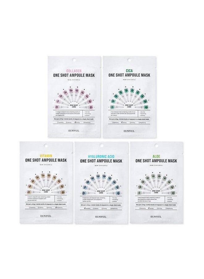 Eunyul [Pack Of 10] One Shot Ampoule Sheet Mask Pack [5Types X 2Pcs] Vitamin Collagen Cica Aloe Hyaluronic Acid Face Mask Beauty  - Image 3