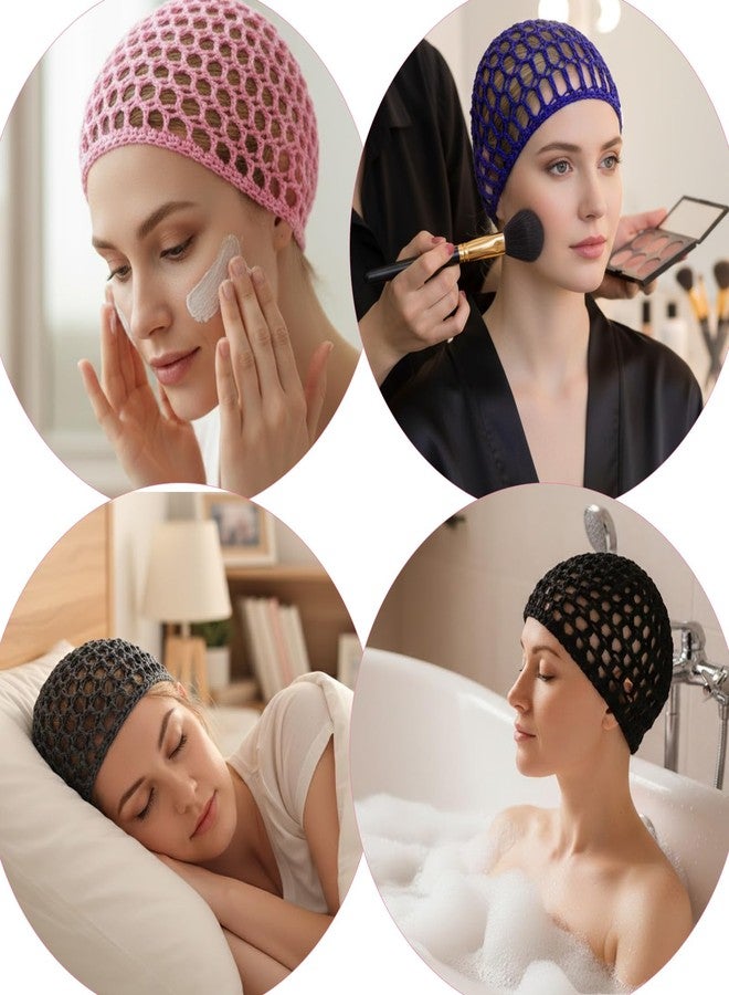 Matwsec 4 Pcs Hair Nets Wrap Cap for Sleeping Shower Crochet Mesh Wrap Caps for Silk Press Wig Protection Soft Reusable Hairwrap for Keep Curls Ballet Bath Women Quick Weave Hair Net for Cosplay - Image 4