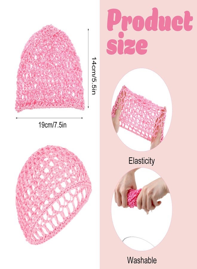 Matwsec 4 Pcs Hair Nets Wrap Cap for Sleeping Shower Crochet Mesh Wrap Caps for Silk Press Wig Protection Soft Reusable Hairwrap for Keep Curls Ballet Bath Women Quick Weave Hair Net for Cosplay - Image 2