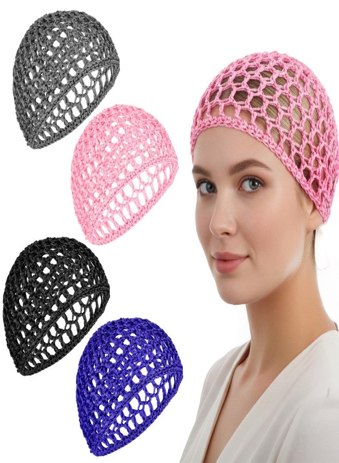 Matwsec 4 Pcs Hair Nets Wrap Cap for Sleeping Shower Crochet Mesh Wrap Caps for Silk Press Wig Protection Soft Reusable Hairwrap for Keep Curls Ballet Bath Women Quick Weave Hair Net for Cosplay - Image 1