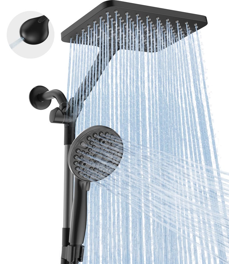 MakeFit Dual Handheld Shower Head Combo, 2-in-1 Rain Shower Heads System Wide Rainfall Shower Head and 10 Modes High Pressure Hand Held Showerhead with Built-in Power Wash - Image 1